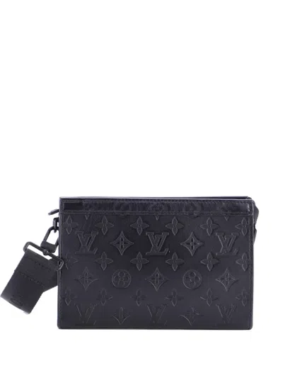 Pre-owned Louis Vuitton Gaston Wearable Wallet Monogram Shadow Leather Crossbody Bag In Black