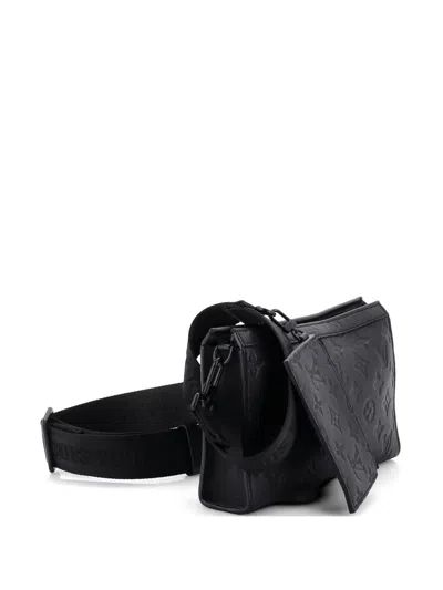 Pre-owned Louis Vuitton Gaston Wearable Wallet Monogram Shadow Leather Crossbody Bag In Black