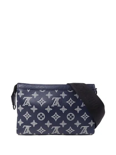 Pre-owned Louis Vuitton Gaston Wearable Wallet Monogram Shadow Shoulder Bag In Blue
