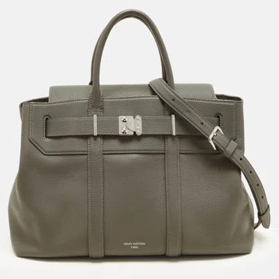 Pre-owned Louis Vuitton Georges Mm Khaki Millesime Leather Tote In Cream