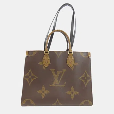 Pre-owned Louis Vuitton Giant Monogram Canvas On The Go Mm Tote Bag In Brown