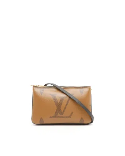 Pre-owned Louis Vuitton Giant Monogram Reverse Double Zip Pochette Bag In Brown