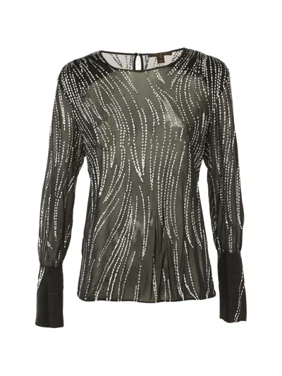 Pre-owned Louis Vuitton Glitter-print Sheer Top In Black