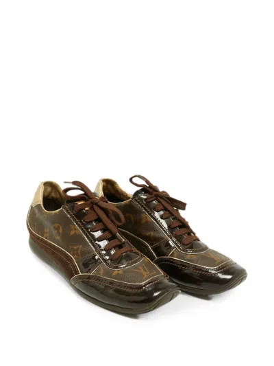 Pre-owned Louis Vuitton Globe Trotter Lace-up Leather Sneakers In Brown