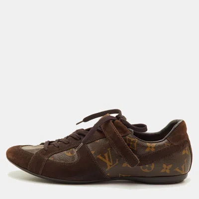 Pre-owned Louis Vuitton Globe Trotter Size 39 Brown Monogram Canvas And Suede Low Top Sneakers