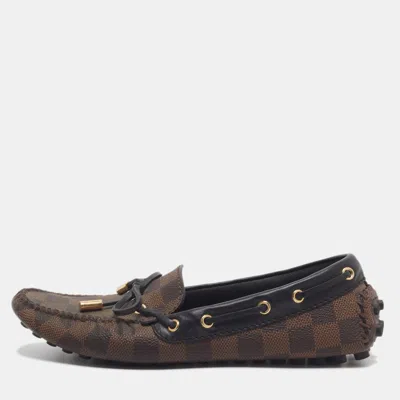 Pre-owned Louis Vuitton Gloria Size 35 Brown Monogram Canvas And Leather Loafers