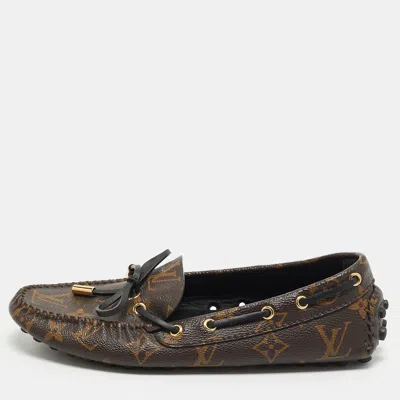 Pre-owned Louis Vuitton Gloria Size 35 Brown Monogram Canvas And Leather Loafers