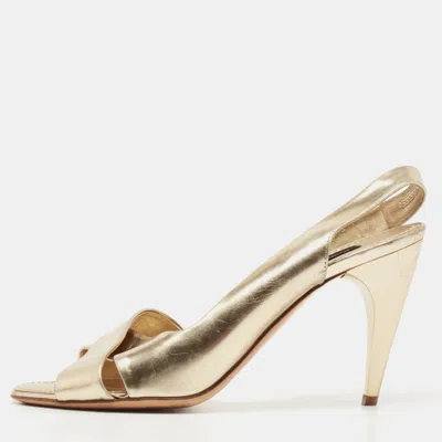 Pre-owned Louis Vuitton Gold Leather Slingback Sandals Size 36.5