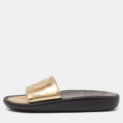 Pre-owned Louis Vuitton Gold Leather Sunbath Flat Slides Size 36