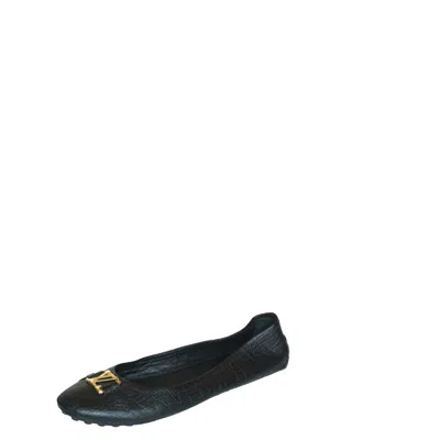 Pre-owned Louis Vuitton Gold Logo Leather Ballet Flats Size Eu 38.5 In Black