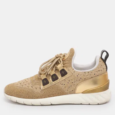 Pre-owned Louis Vuitton Gold Lurex Fabric And Leather Aftergame Sneakers Size 39