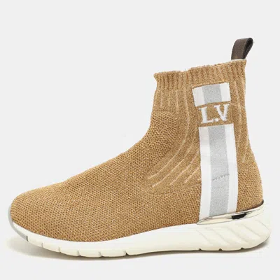 Pre-owned Louis Vuitton Gold Lurex Knit Fabric Aftergame High Top Sneakers Size 37