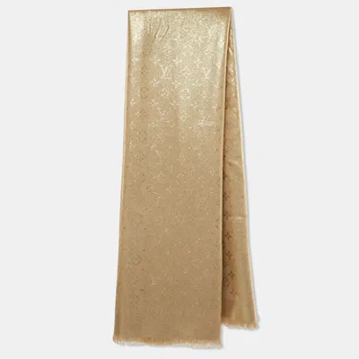 Pre-owned Louis Vuitton Gold Metallic Monogram Wool & Silk Shawl