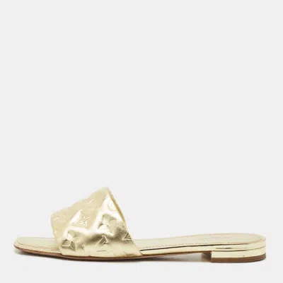 Pre-owned Louis Vuitton Gold Monogram Embossed Leather Revival Flat Slides Size 41