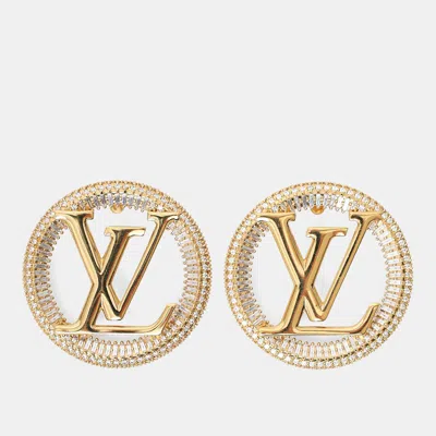 Pre-owned Louis Vuitton Gold Tone Crystal Embellished Sparkling Louise Earrings