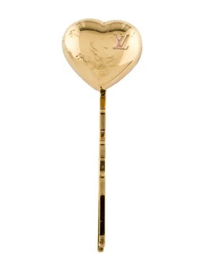 Pre-owned Louis Vuitton Gold Tone Heart Hair Clip