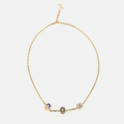 Pre-owned Louis Vuitton Gold Tone Metal Crystal Gamble Necklace