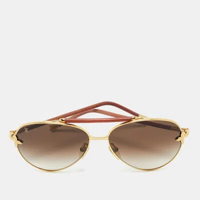 Pre-owned Louis Vuitton Gold Tone/brown Gradient Z0568u Petite Viola Aviators Sunglasses