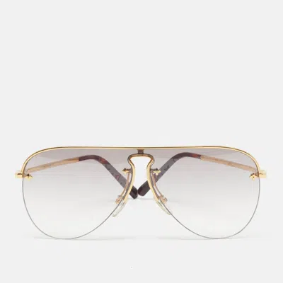 Pre-owned Louis Vuitton Gold Tone/gradient Monogram Z1469u Grease Mask Sunglasses In Brown