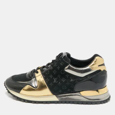 Pre-owned Louis Vuitton Gold/black Monogram Suede And Leather Run Away Sneakers Size 39