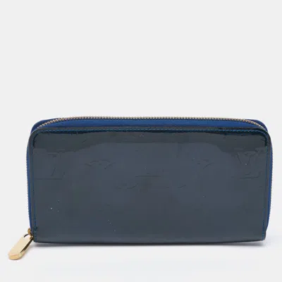 Pre-owned Louis Vuitton Grand Blue Monogram Vernis Leather Zippy Wallet In Navy Blue