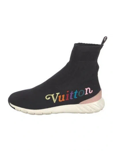 Pre-owned Louis Vuitton Graphic Print Embroidered Accent Boots In Black