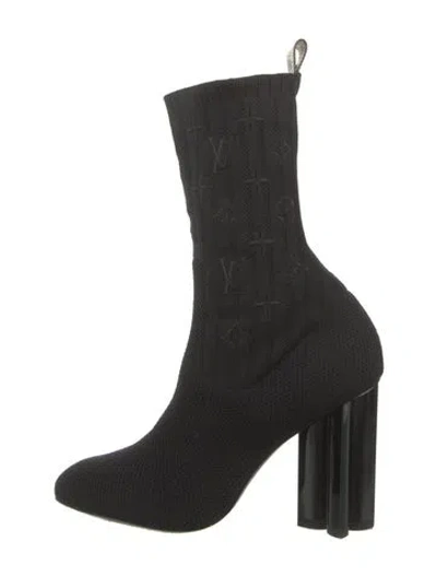Pre-owned Louis Vuitton Graphic Print Embroidered Accent Sock Boots In Black