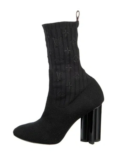 Pre-owned Louis Vuitton Graphic Print Sock Boots In Black