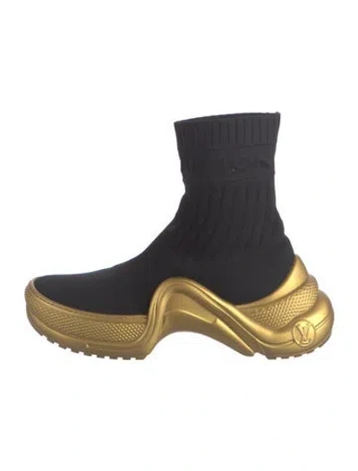 Pre-owned Louis Vuitton Graphic Print Sock Boots In Black/gold