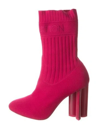 Pre-owned Louis Vuitton Graphic Print Sock Boots In Pink