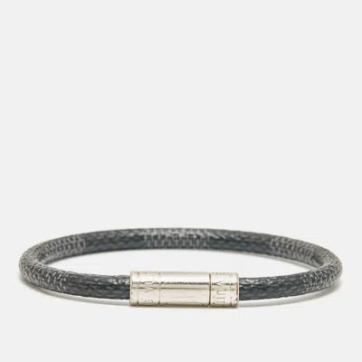 Pre-owned Louis Vuitton Graphite Damier Keep It Canvas Silver Tone Bracelet