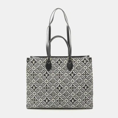Pre-owned Louis Vuitton Gray Black Canvas Leather Monogram Jacquard On The Go Gm Since 1854 Tote