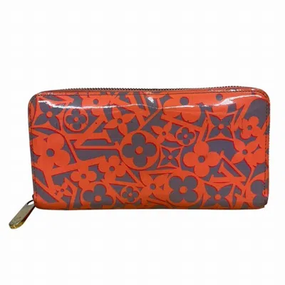 Pre-owned Louis Vuitton Gray Orange Patent Leather Long Wallet (bi-fold) () In Multi