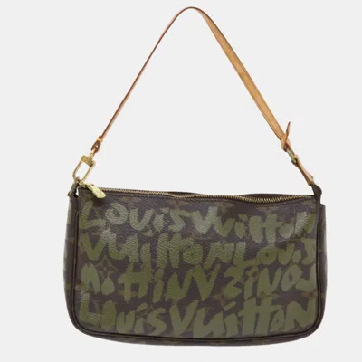 Pre-owned Louis Vuitton Green Canvas Pochette Accessoire Clutch Bag