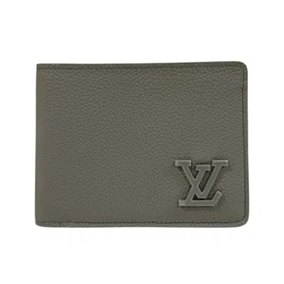 Pre-owned Louis Vuitton Green Khaki Leather Wallet (bi-fold) () In Multi