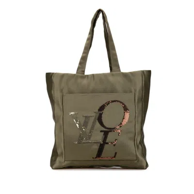 Pre-owned Louis Vuitton Green Khaki Satin Handbag Tote Bag () In Multi