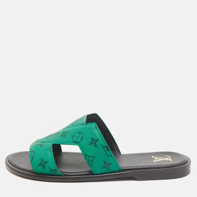 Pre-owned Louis Vuitton Green Leather Lv Oasis Slide Sandals Size 43.5