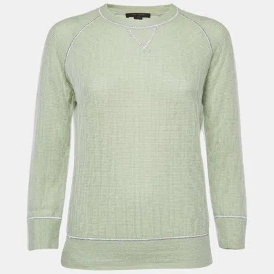 Pre-owned Louis Vuitton Green Lurex Knit Long Sleeve Pullover Xs