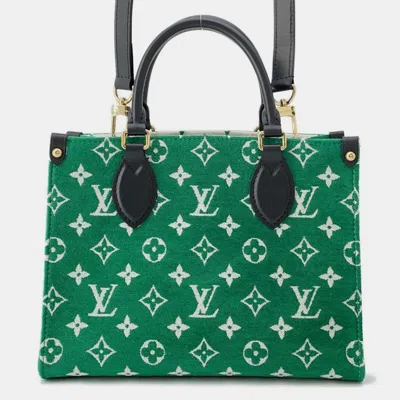 Pre-owned Louis Vuitton Green Monogram Jacquard Velvet Lv Match Onthego Pm Bag