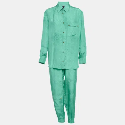 Pre-owned Louis Vuitton Green Monogram Silk Shirt And Trouser Suit S/m