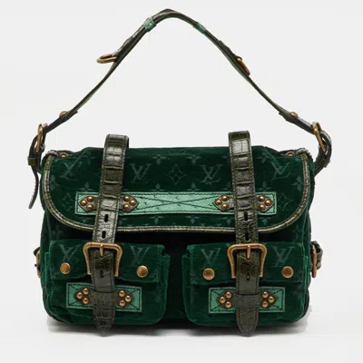 Pre-owned Louis Vuitton Green Monogram Velour Alligator And Ostrich-trimmed Clyde Bag