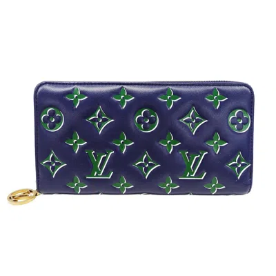 Pre-owned Louis Vuitton Green Navy Leather Long Wallet (bi-fold) () In Multi