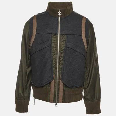 Pre-owned Louis Vuitton Green Nylon And Wool Blend Bomber Jacket L