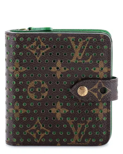 Pre-owned Louis Vuitton Green Perforated Monogram Canvas Compact Zip Wallet (authentic  Pre-loved)