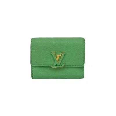 Pre-owned Louis Vuitton Green Pink Leather Wallet (tri-fold) ()