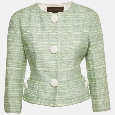 Pre-owned Louis Vuitton Green Tweed Button Front Jacket M
