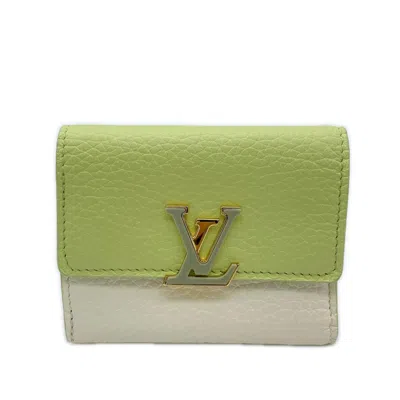 Pre-owned Louis Vuitton Green White Leather Wallet (tri-fold) () In Green, White
