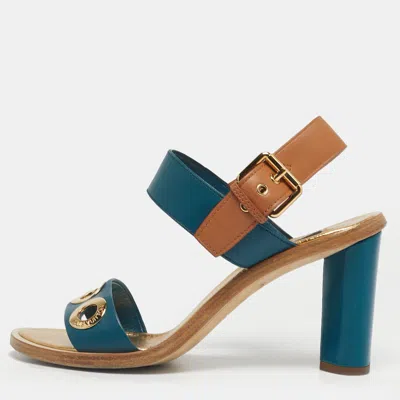 Pre-owned Louis Vuitton Green/brown Leather Lounger Ankle Strap Open Toe Sandals Size 39.5