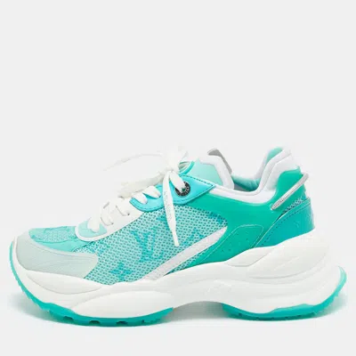 Pre-owned Louis Vuitton Green/white Mesh And Pvc Run 55 Sneakers Size 36