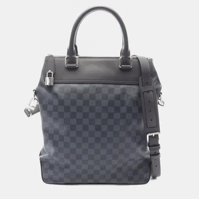 Pre-owned Louis Vuitton Greenwich Shoulder Tote Bag Damier Cobalt Canvas Leather In Brown